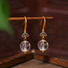 Enamel and Natural Crystal Drop Earrings, Chinese Style