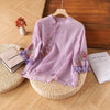 Women's Cotton Embroidery Floral Shirt with Frog Buttons