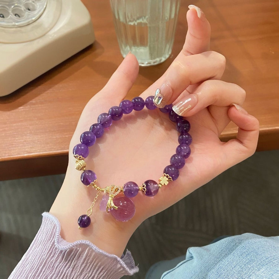 Purple Beaded Charm Bracelet with Pixiu, Fox or Heart