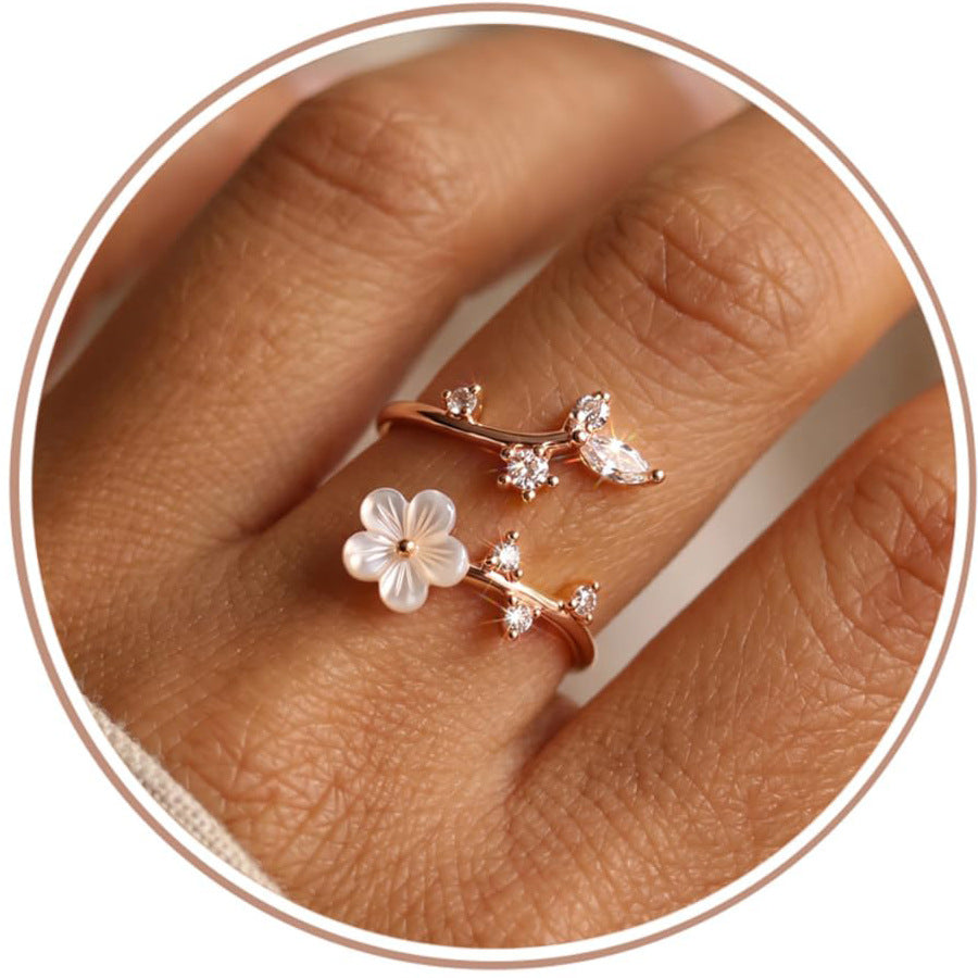 Adjustable Flower Ring with Cubic Zirconia