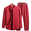 Men's Fleece Lined Tang Suit Set, Traditional Mandarin Collar Top and Pants