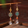 Enamel and Natural Crystal Drop Earrings, Chinese Style