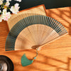 Chinese Style Bamboo Folding Fan with Silk Leaf and Tassel