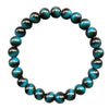 Close up of a blue tiger eye bead bracelet on a wrist