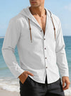 Men's Solid Color Long Sleeve Hooded Drawstring Buttons Shirt