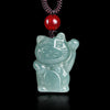Jade Lucky Cat Pendant Necklace, Bean Green or Blue Water