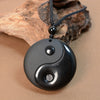 Black Obsidian Yin Yang Necklace Pendant, Taoist Symbol of Balance
