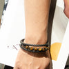 Tiger Eye Leather Wrap Bracelet for Men, Adjustable Retro Style