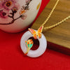 Imitation Jade Peace Buckle Necklace with Enamel Lotus or Butterfly