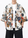 Men's Printed Open Front Kimono Jacket, Half Sleeve