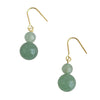 Pair of green stone gourd shaped drop earrings on gold tone hooks