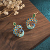 White Peacock Green Agate Fortune Earrings, Enamel Drop