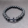 Cross Charm Beaded Bracelet with Stone or Lava Rock