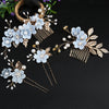 Handmade Floral Hair Comb and Pin Set with Clear Quartz