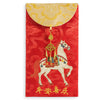 Red fabric envelope with white embroidered horse and gold-tone hanging ornament