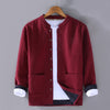 Men's Fleece-Lined Ramie Jacket, Chinese Style Stand Collar