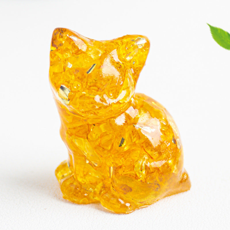 Crystal Chip Resin Cat Figurine Desktop Decoration