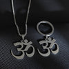 Silver tone stainless steel necklace and keychain featuring an Om symbol pendant