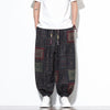 Men's Cotton Harem Pants Summer Boho Drawstring Geometric Cropped Trousers