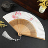 Cranes Auspicious Clouds Solid Color Gradient Handheld Bamboo Folding Fan