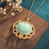 Lotus Pendant Necklace with Imitation Jade and Gemstones