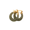 Pair of green round bead drop earrings with gold tone copper hooks