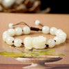 White Jade Pixiu Bracelet with Cord and Beads