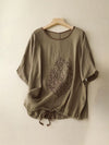 Women's Embroidery Tree Cotton Linen T-Shirt