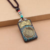 Ebony Wood Pendant Necklace with Buddhist Symbols