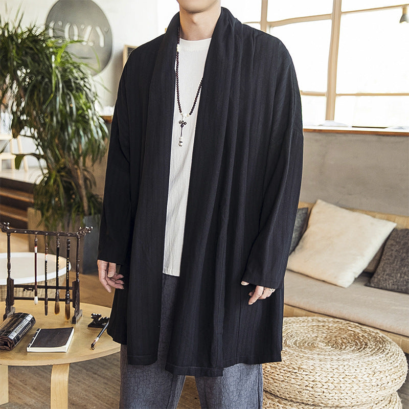 Men's Loose Linen Blend Coat, Mid-length Casual Outerwear