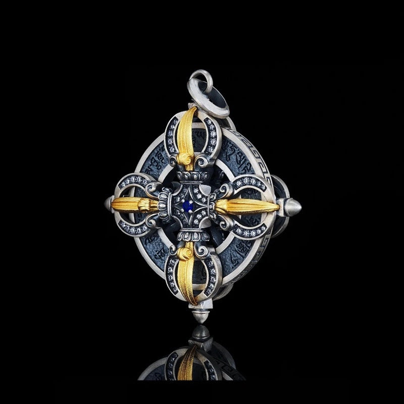 Copper Silver-Plated Vajra Pendant Necklace with Auspicious Clouds