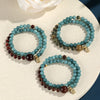 Blue Chalcedony Wood Double Wrap Bracelet with Good Fortune Charm
