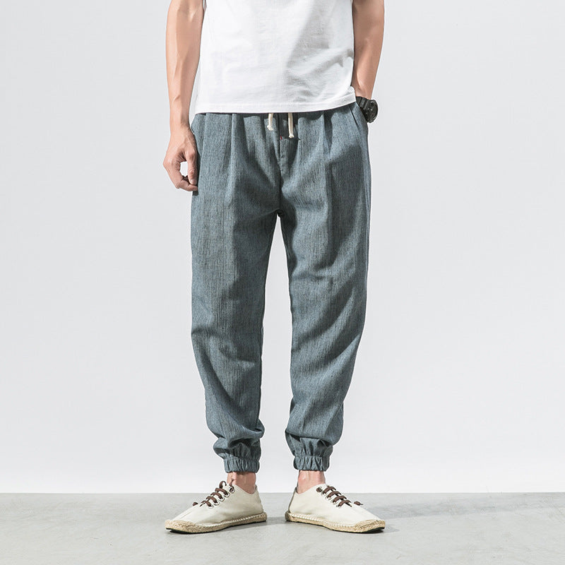 Men's Linen Blend Pants with Drawstring and Pockets