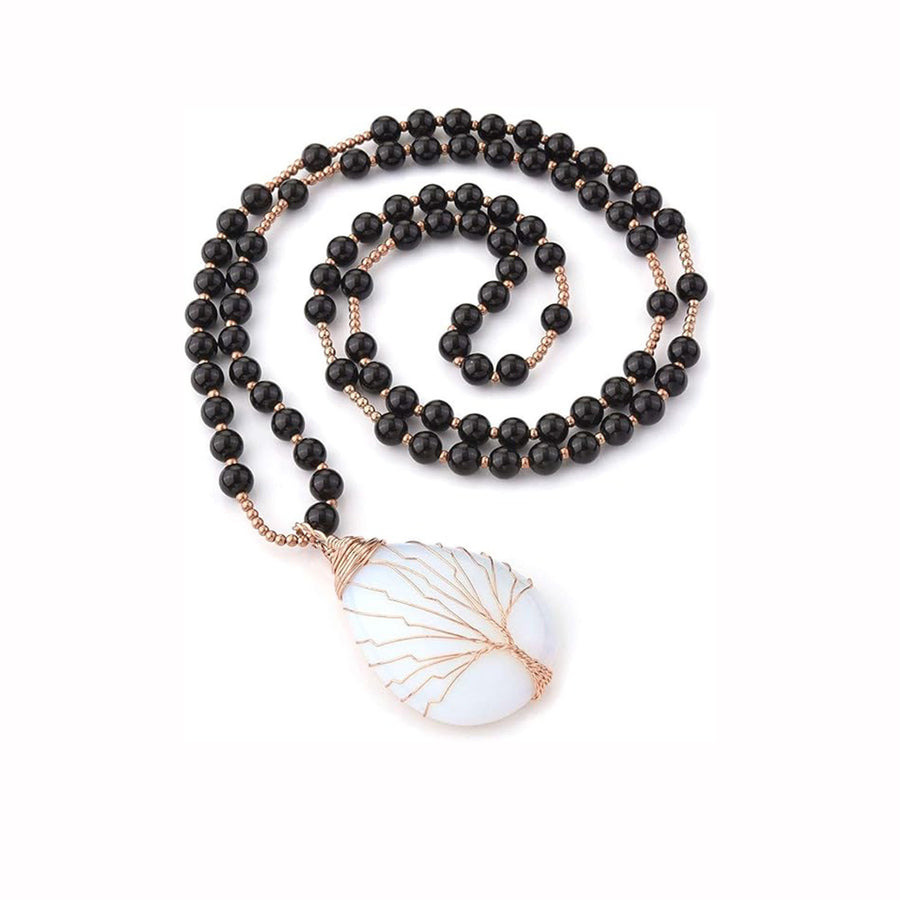 Natural Stone Beaded Pendant Necklace, Tree of Life Design