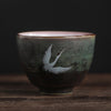 Ceramic Tea Cup with Auspicious Crane Design for Kung Fu Tea