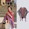 Knit Striped Poncho Wrap with Tassels, Cozy Travel Shawl