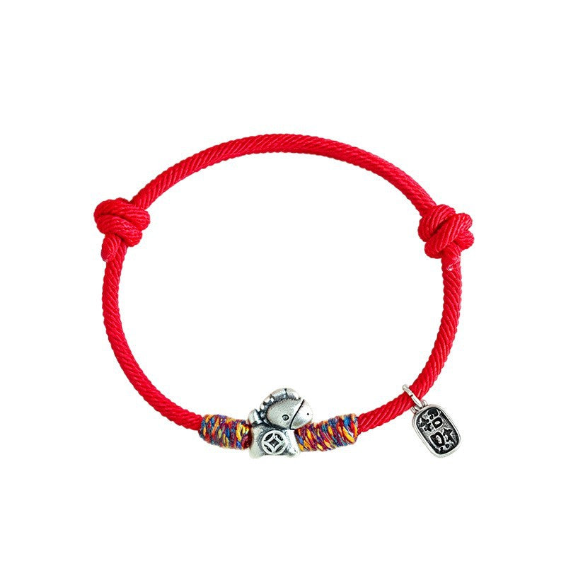 Red braided bracelet with silver horse and Fu charm