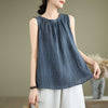 Women's Summer Wrinkles Simple Design Crew Neck Sleeveless Vest Waistcoat
