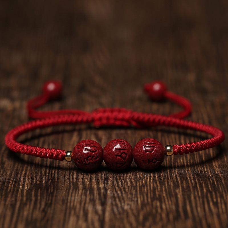 Cinnabar Six Syllable Mantra Braided Bracelet