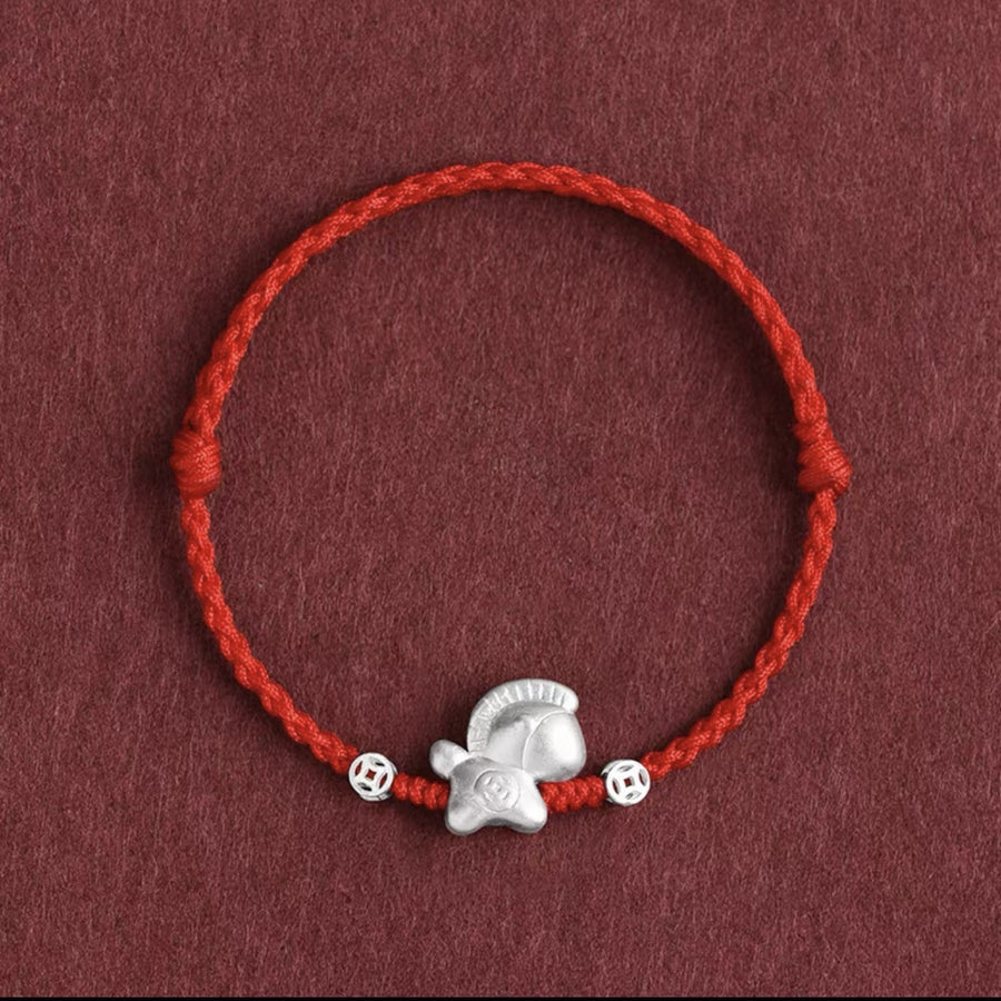 Year of the Horse 999 Silver Braided Rope Bracelet
