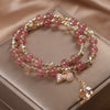 Strawberry Quartz Love Maple Leaf Charm Double Wrap Bracelet