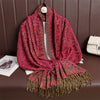 Jacquard Paisley Flower Pattern Color Contrast Design Tassel Cozy Scarf Shawl