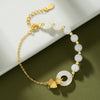 Sterling Silver Ginkgo Leaf and Jade Peace Buckle Bracelet