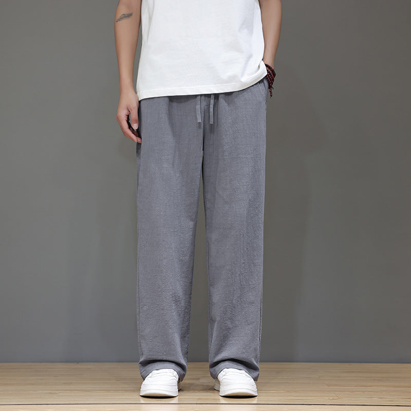 Men's Straight Leg Pants With Pockets Linen Cotton Blend