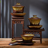 Handmade Ceramic Gaiwan with Saucer, Rustic Brown Glaze