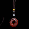 Carved Zambian Red Sandalwood Crescent Pendant Necklace