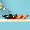 Carved Wood Cat Figurine with Bell - Cute Animal Desk Decoration
