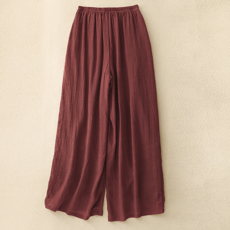 Rust red high waist wide leg cotton linen pants with pockets