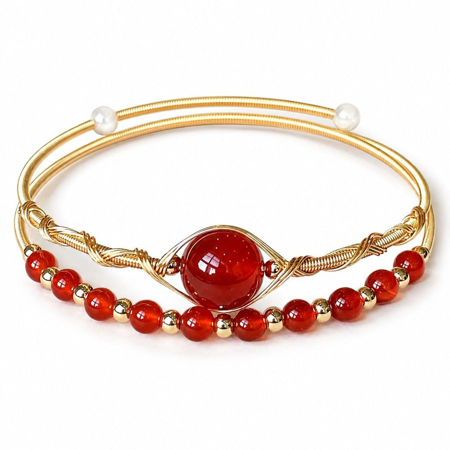 Natural Stone Adjustable Cuff Bracelet with Geometric Design