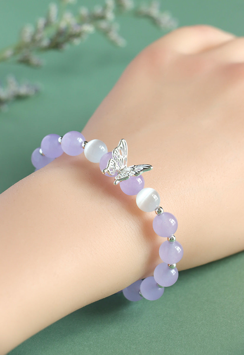 Chalcedony Butterfly Bracelet with Rose Quartz